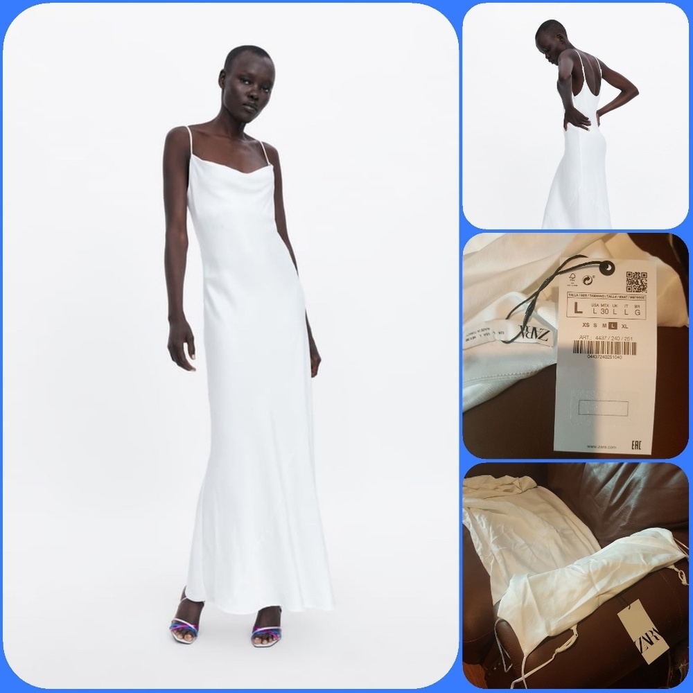 NWT  ZARA  White satin maxi slip dress